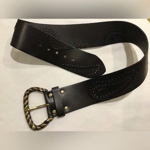 Vintage Linea Pelle Wide Black Leather Belt Size Large